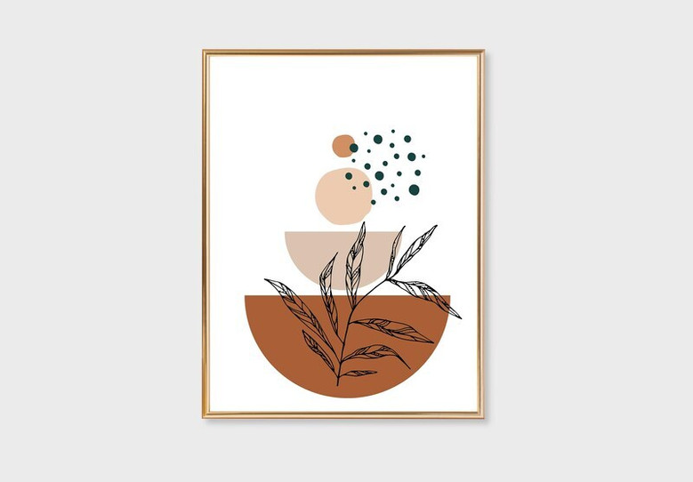 Geometric Wall Art And Decor - Boho Canvas With Botanical Line Art In Terracotta For Living Room