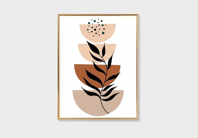 Geometric Wall Art And Decor - Boho Canvas With Botanical Line Art In Terracotta For Living Room