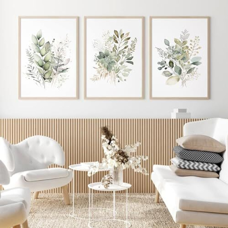 Modern Sage Green Boho Floral Botanical Wall Art Canvas Set For Bedroom And Bathroom Decor