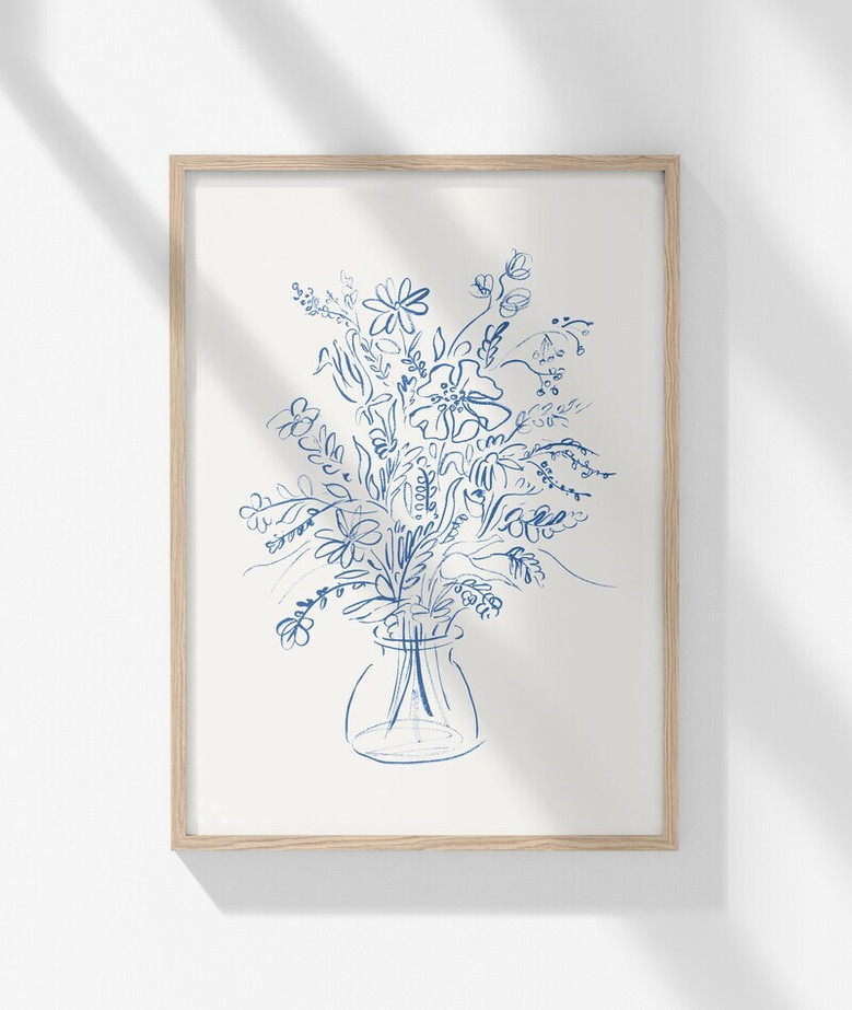 Blue Floral Botanical Wall Art Canvas - Bohemian Style For Living Room