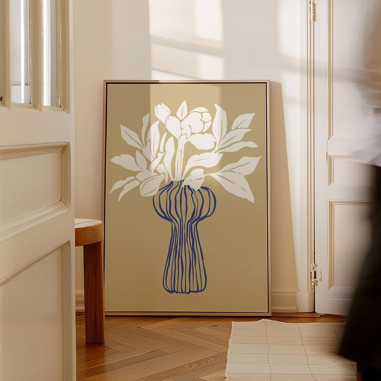 Botanical Wall Art Canvas For Living Room - Neutral Floral Design For Modern Gallery Decor
