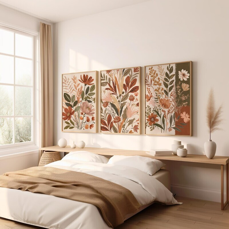 Earth Tone Botanical Wall Art Canvas Set For Boho Floral Decor - Green Plant Prints For Home Or Office
