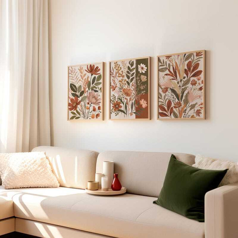 Earth Tone Botanical Wall Art Canvas Set For Boho Floral Decor - Green Plant Prints For Home Or Office
