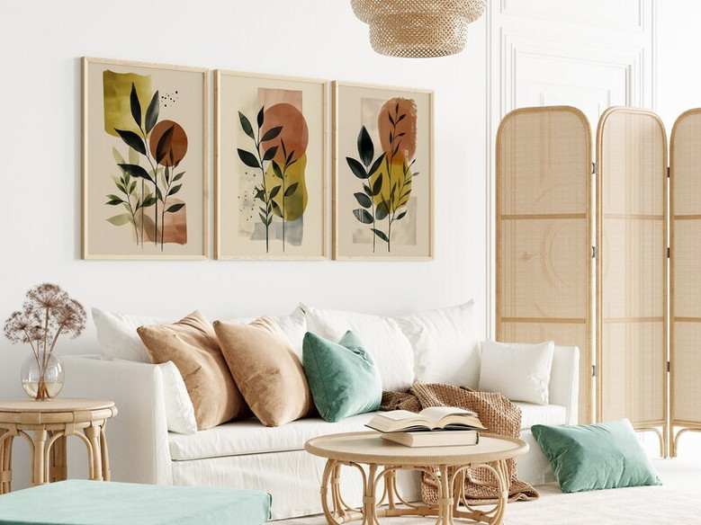 Botanical Wall Art Set For Home Decor - Modern Boho Canvas Prints With Nature Leaves For Housewarming