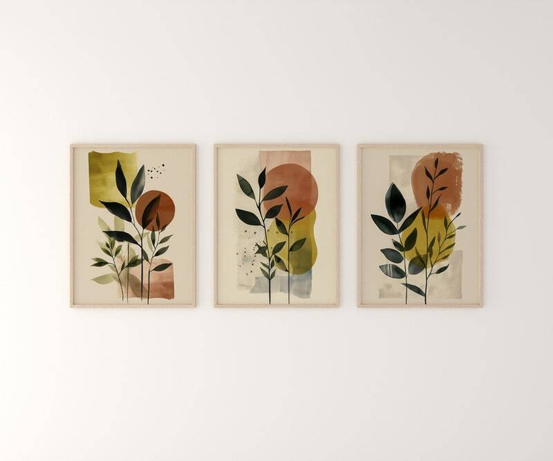 Botanical Wall Art Set For Home Decor - Modern Boho Canvas Prints With Nature Leaves For Housewarming