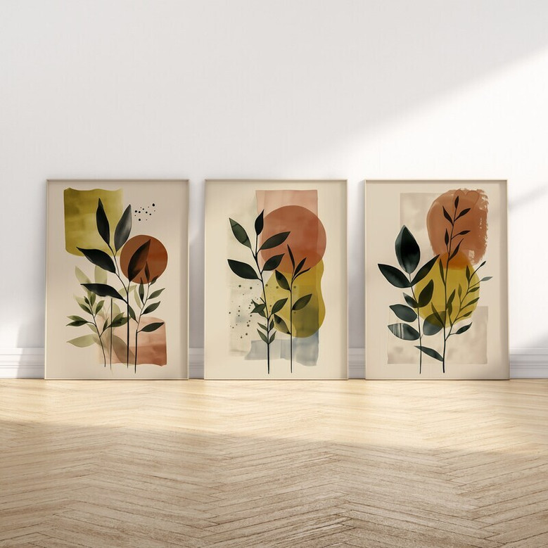 Botanical Wall Art Set For Home Decor - Modern Boho Canvas Prints With Nature Leaves For Housewarming
