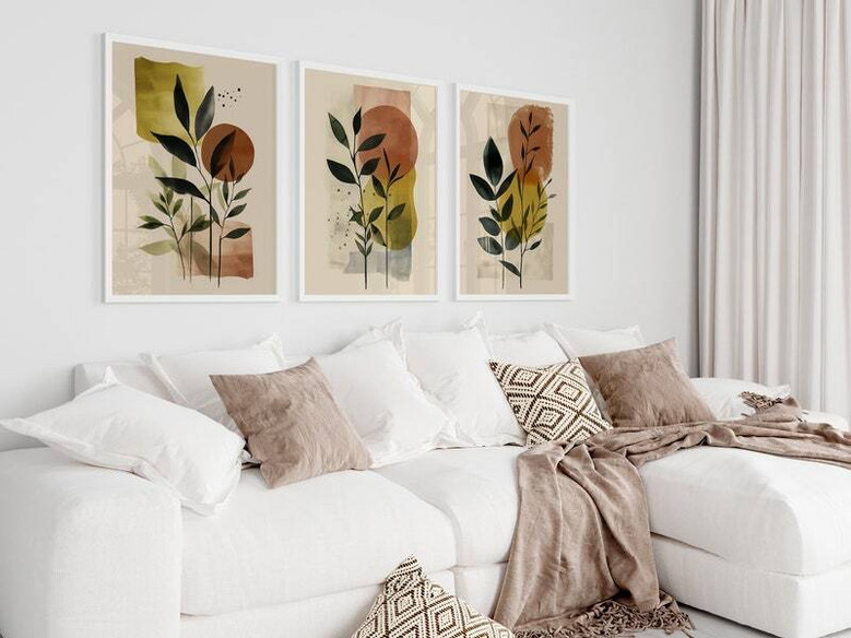 Botanical Wall Art Set For Home Decor - Modern Boho Canvas Prints With Nature Leaves For Housewarming