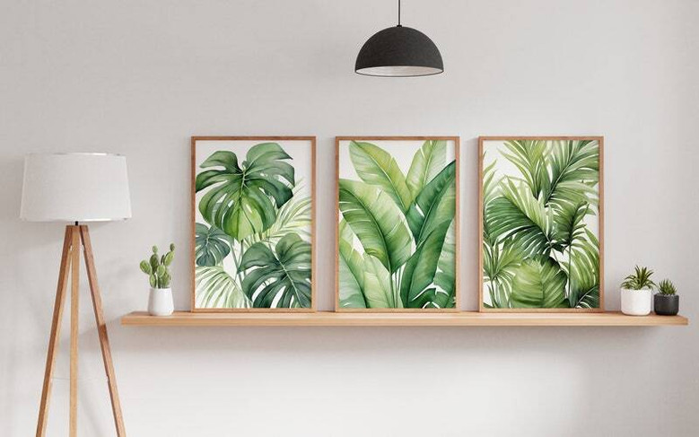 Exotic Botanical Wall Art Tropical Watercolor Leaves Canvas For Beach House Decor