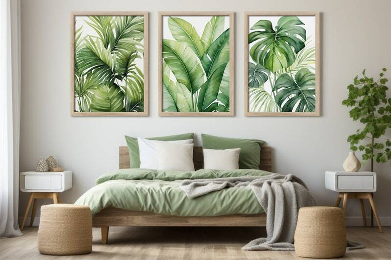 Exotic Botanical Wall Art Tropical Watercolor Leaves Canvas For Beach House Decor
