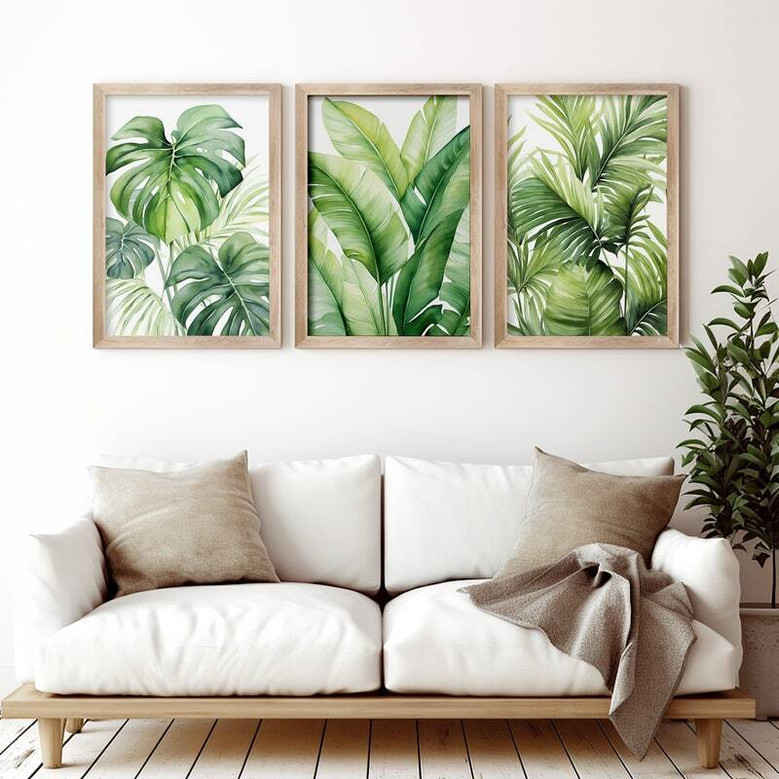 Exotic Botanical Wall Art Tropical Watercolor Leaves Canvas For Beach House Decor