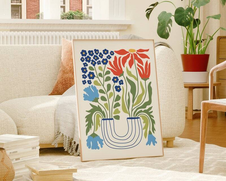 Colorful Botanical Wall Art Canvas Set For Scandinavian Decor - Floral Gallery Flower Market