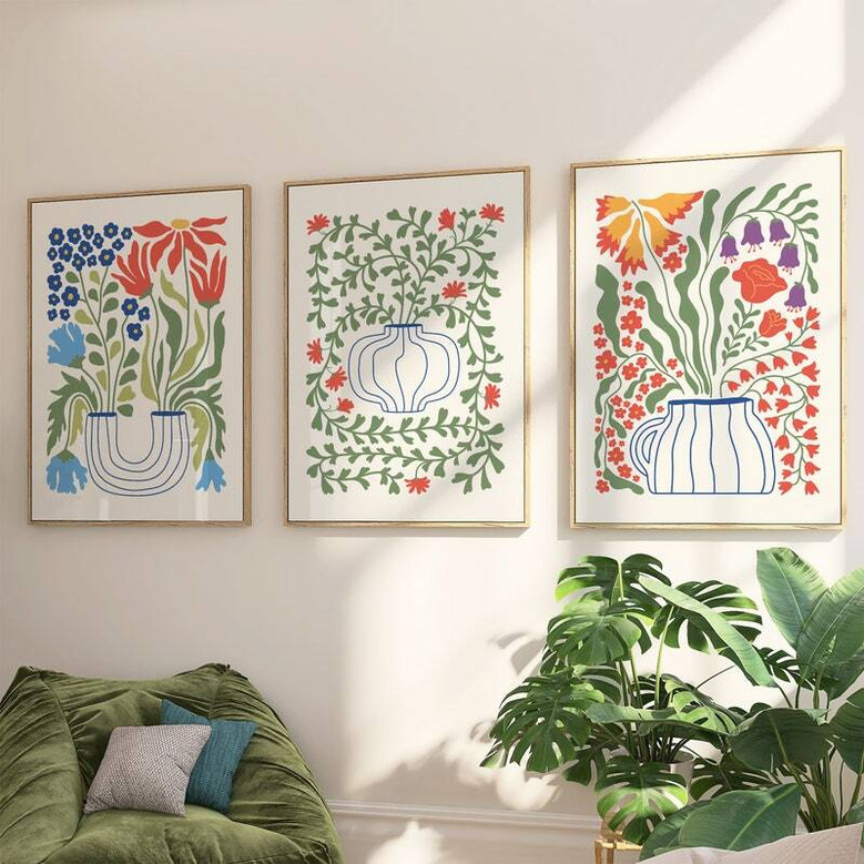 Colorful Botanical Wall Art Canvas Set For Scandinavian Decor - Floral Gallery Flower Market