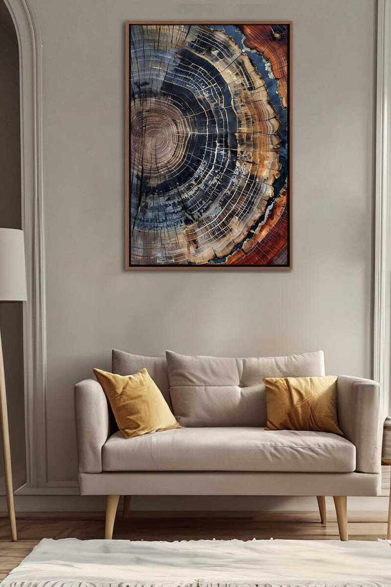 Modern Farmhouse Living Room Canvas - Abstract Tree Ring Wall Decor