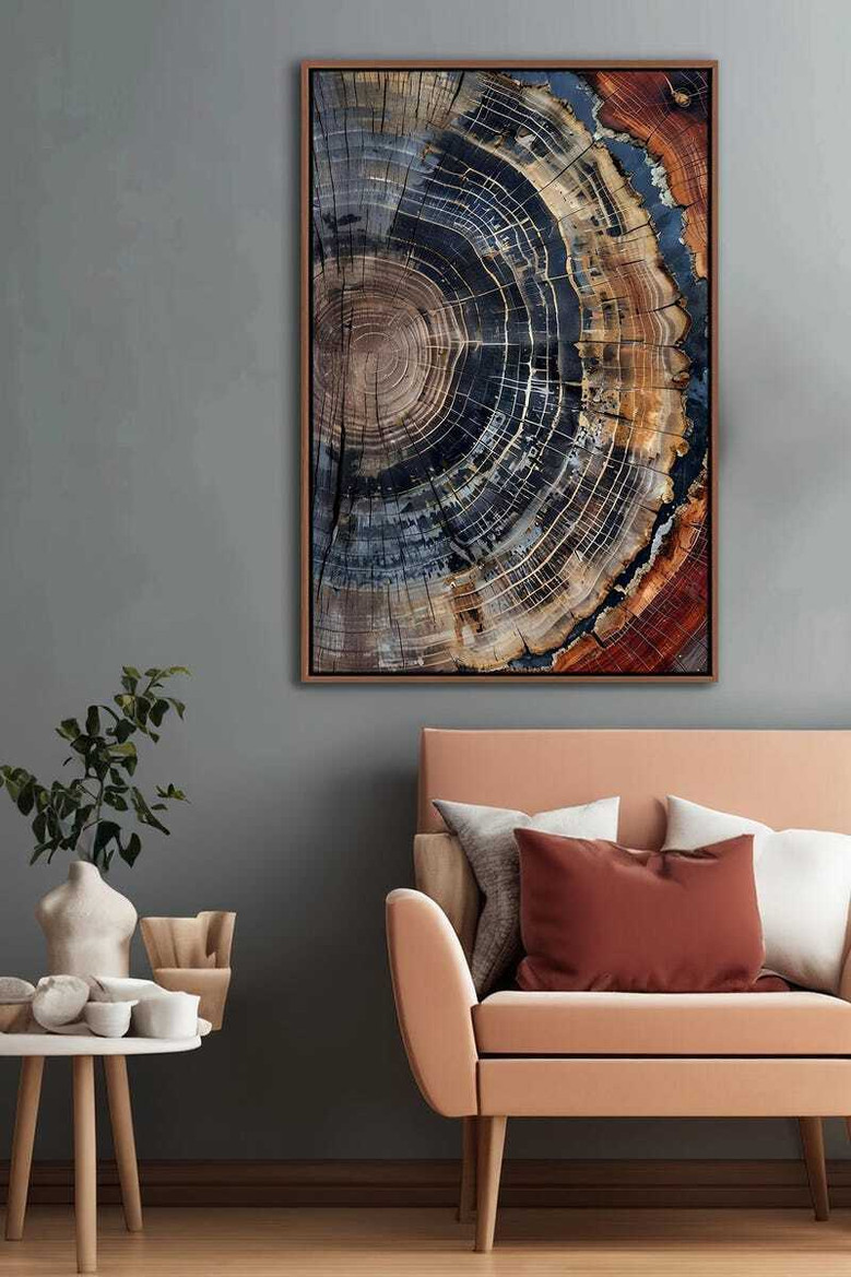 Modern Farmhouse Living Room Canvas - Abstract Tree Ring Wall Decor