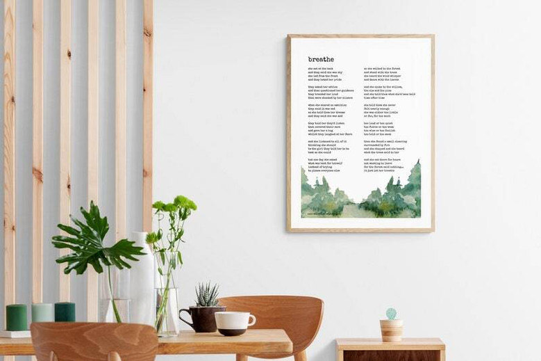 Personalized poetry wall art print, A4 digital download for living room decor, custom names and date in black type