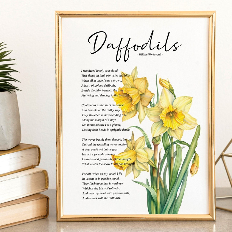 Romantic Daffodil Poetry Canvas For Botanical Wall Art Lovers - Wordsworth Inspired