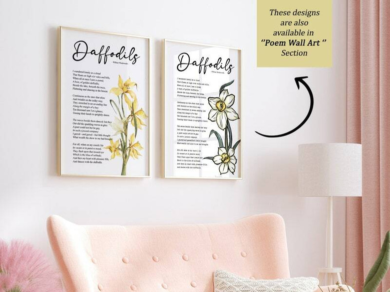 Romantic Daffodil Poetry Canvas For Botanical Wall Art Lovers - Wordsworth Inspired