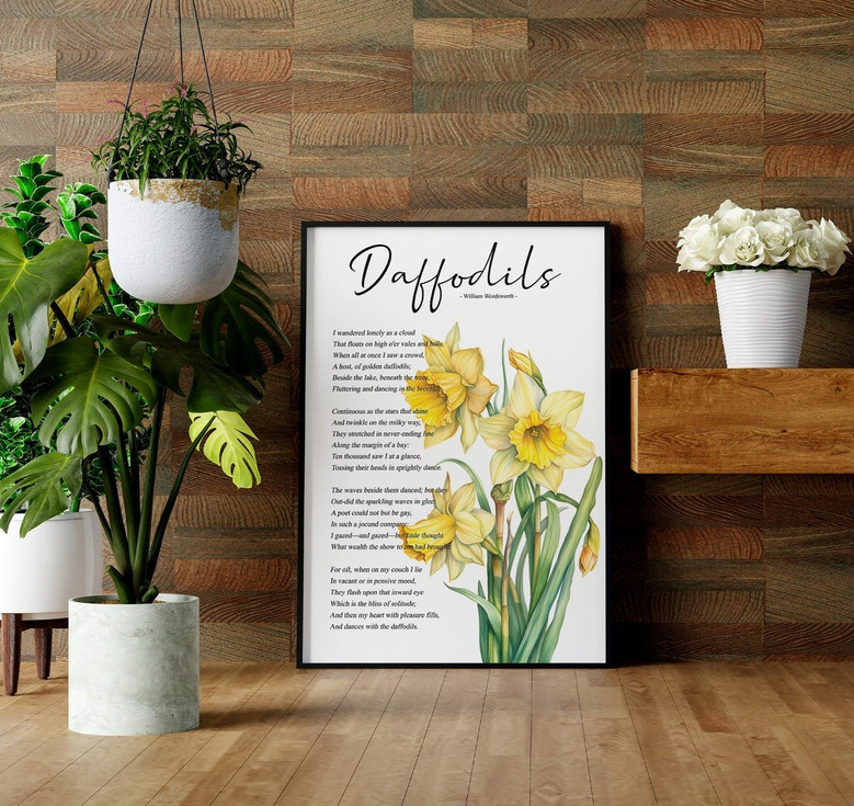 Romantic Daffodil Poetry Canvas For Botanical Wall Art Lovers - Wordsworth Inspired