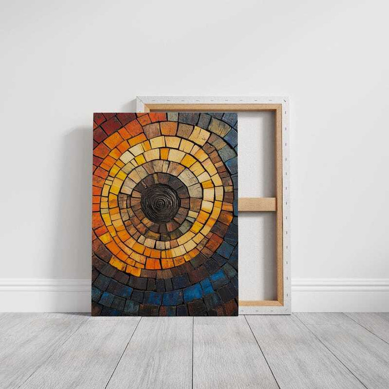 Earthy Orange & Blue Rustic Tree Ring Canvas Art (Personalized)