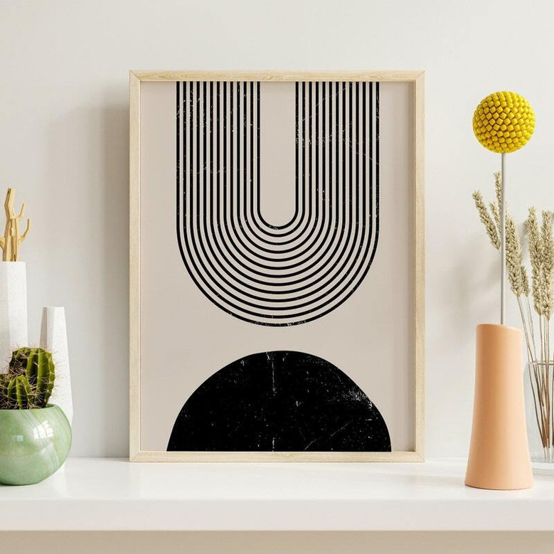 Geometric Wall Art And Decor Canvas Set For Living Room - Mid Century Modern Bohemian Style