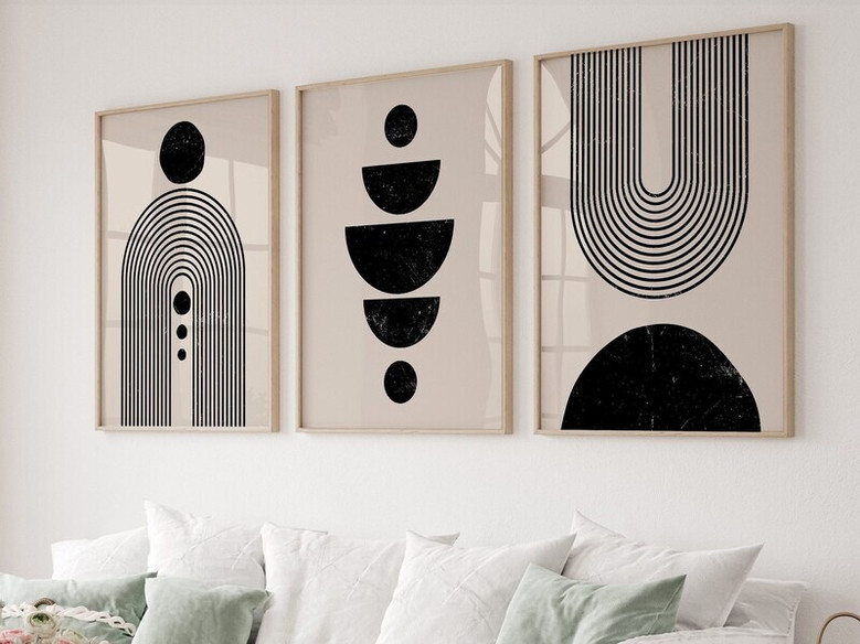 Geometric Wall Art And Decor Canvas Set For Living Room - Mid Century Modern Bohemian Style
