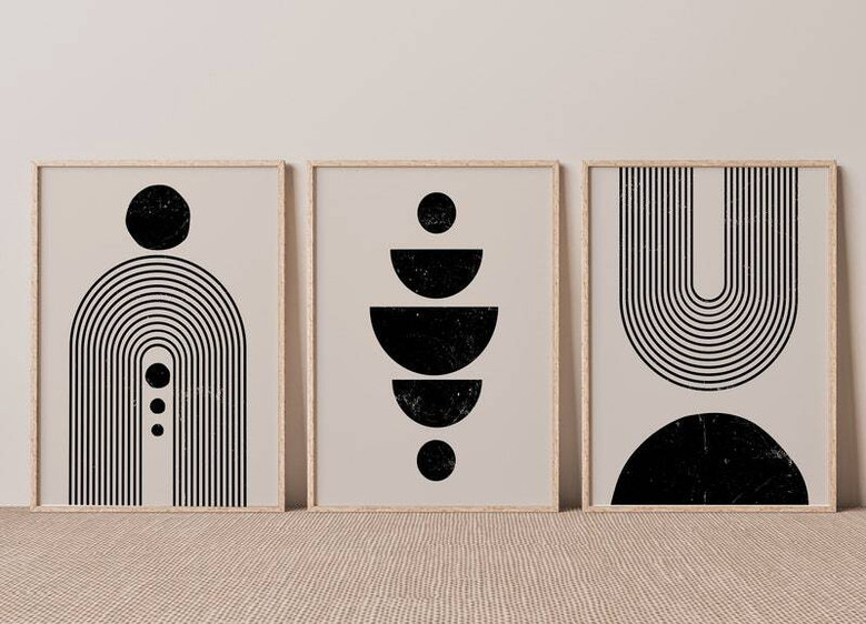 Geometric Wall Art And Decor Canvas Set For Living Room - Mid Century Modern Bohemian Style