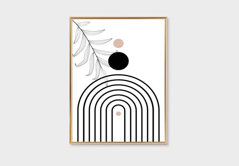 Bohemian Geometric Wall Art Canvas Set For Living Room - Abstract Black And White Design, Mid Century Modern Style