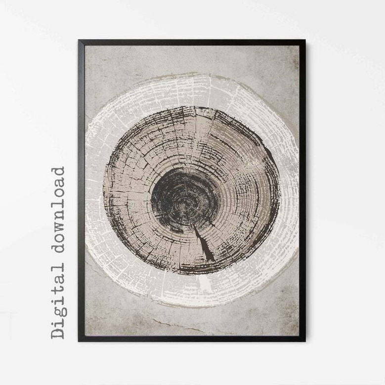 Neutral Tree Ring Canvas For Living Room – Rustic Abstract Art Prints Set Of 3 For Nature Lovers