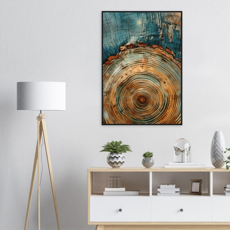 Modern Nordic Tree Ring Canvas - Neutral Abstract Wall Art For Living Room