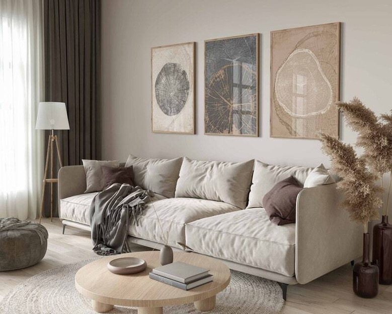 Nordic Tree Ring Canvas Set - 3 Modern Abstract Tree Stump Prints For Neutral Decor
