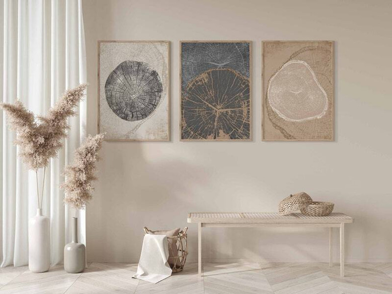 Nordic Tree Ring Canvas Set - 3 Modern Abstract Tree Stump Prints For Neutral Decor