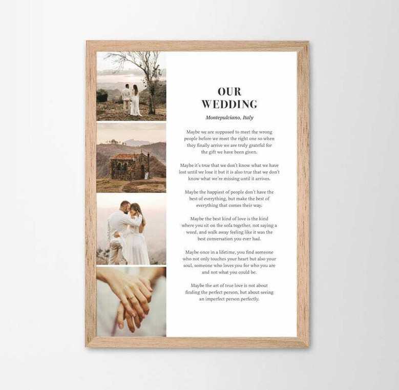 Wedding poetry wall art canvas with custom photo, thoughtful gift for newlyweds and cherished keepsake for living room decor