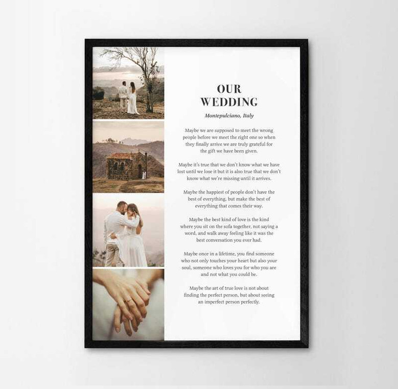 Wedding poetry wall art canvas with custom photo, heartfelt memorial keepsake honoring a couple’s love in a graceful tribute