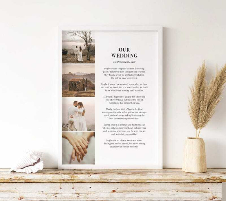 Wedding poetry wall art canvas with custom photo, elegant keepsake decor for family room, celebrating love in timeless verse