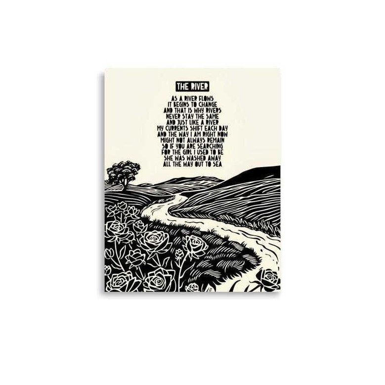 Lino Style River Poem Canvas - Thoughtful Poetry Wall Art For Living Room Decor