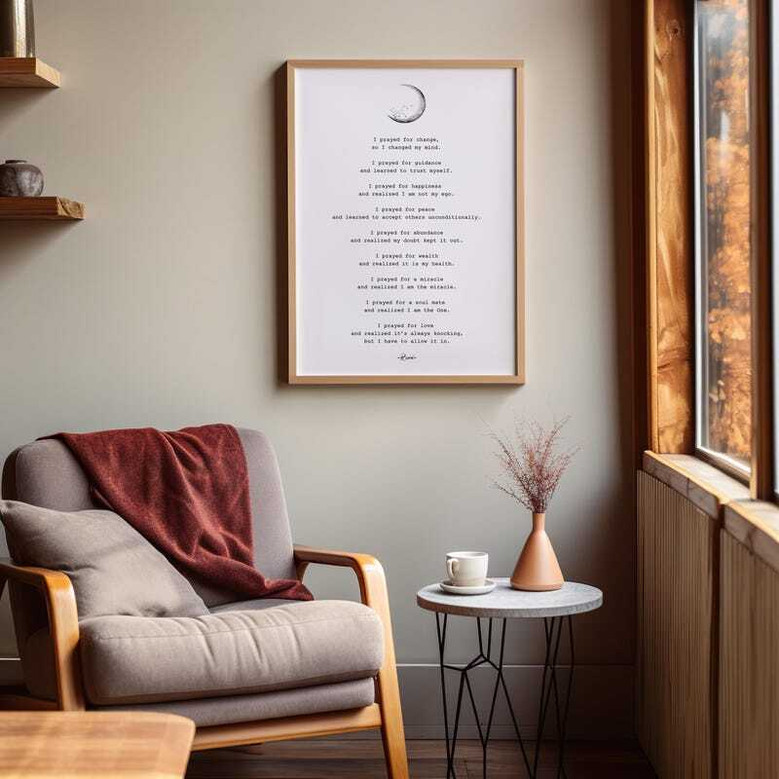 Enlightenment poetry wall art on gallery-wrapped canvas, navy and gold, portrait, inspiring office mindfulness decor