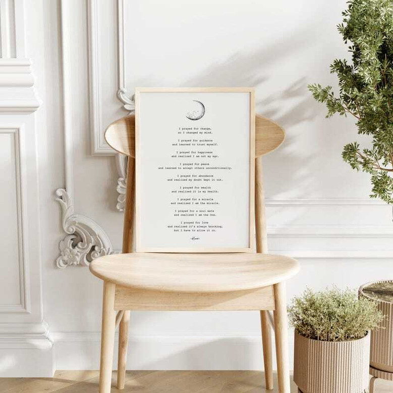 Enlightenment poetry canvas featuring Rumi's healing prayer, teal watercolor wash, landscape for spa or yoga studio decor