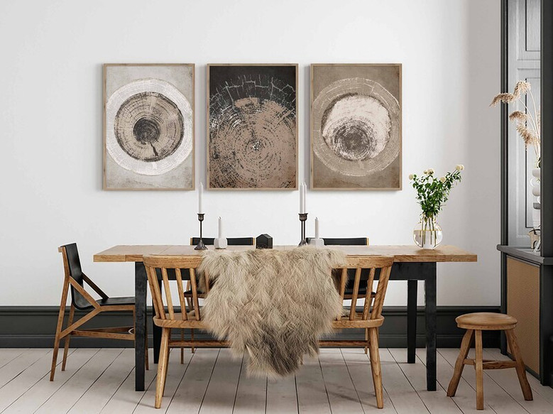 Rustic Abstract Tree Ring Canvas Prints (Set of 3) for Nature Home