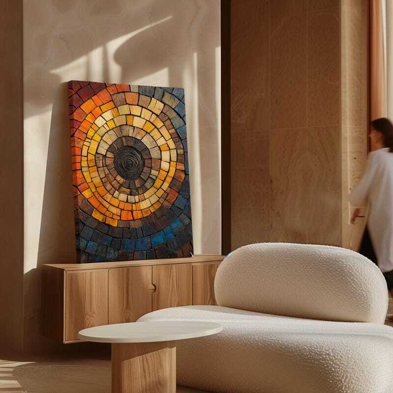 Personalized Rustic Tree Ring Canvas - Earthy Orange & Blue For Nature-Inspired Living Room Art