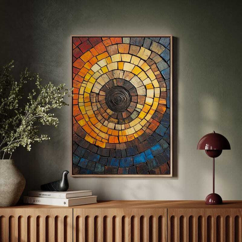 Personalized Rustic Tree Ring Canvas - Earthy Orange & Blue For Nature-Inspired Living Room Art