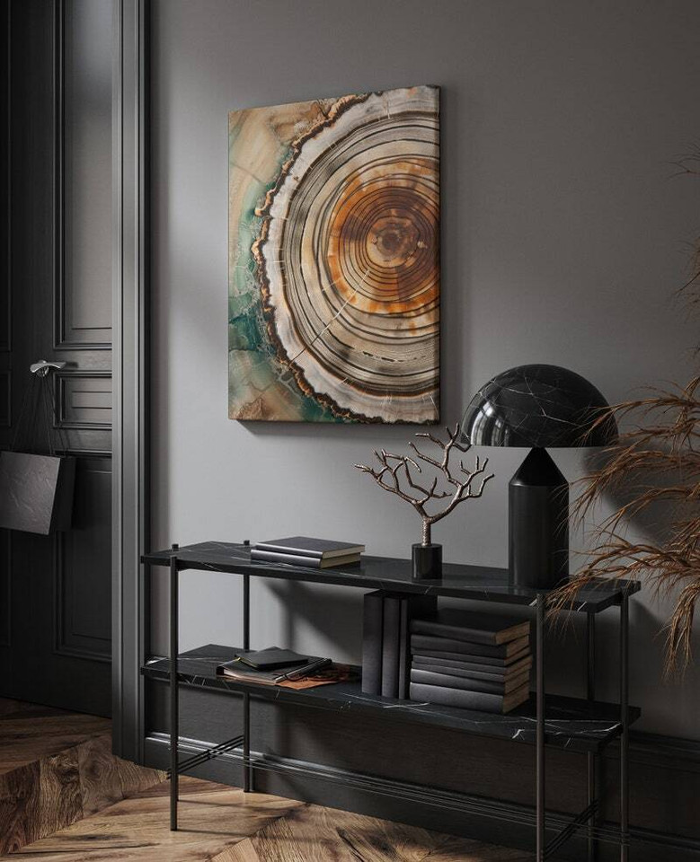 Nordic Tree Ring Canvas Painting For Living Room - Scandinavian Abstract Wall Art