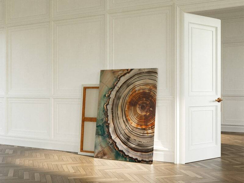Nordic Tree Ring Canvas Painting For Living Room - Scandinavian Abstract Wall Art