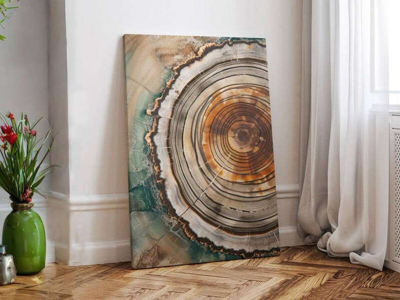 Nordic Tree Ring Canvas Painting For Living Room - Scandinavian Abstract Wall Art
