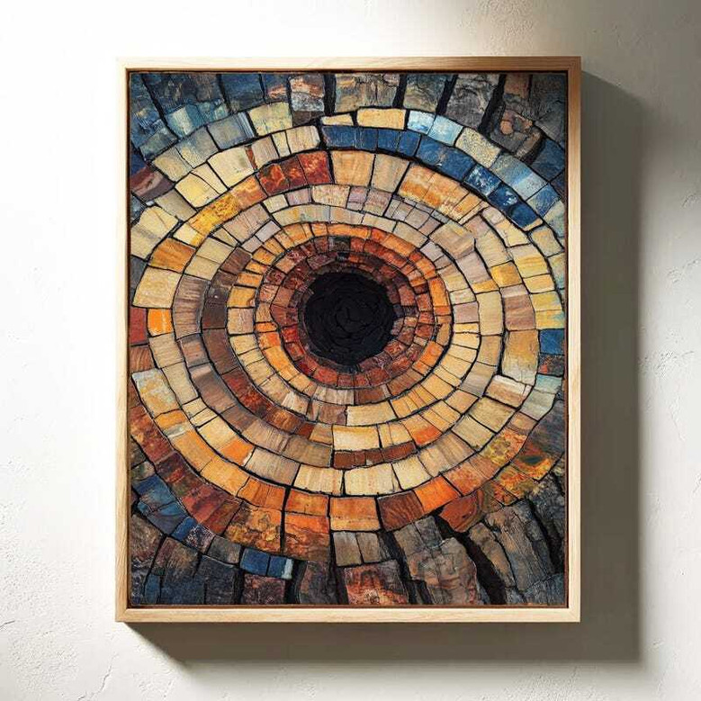 Personalized Tree Ring Canvas For Nature Lovers - Earthy Orange And Blue Rustic Art For Living Room DéCor