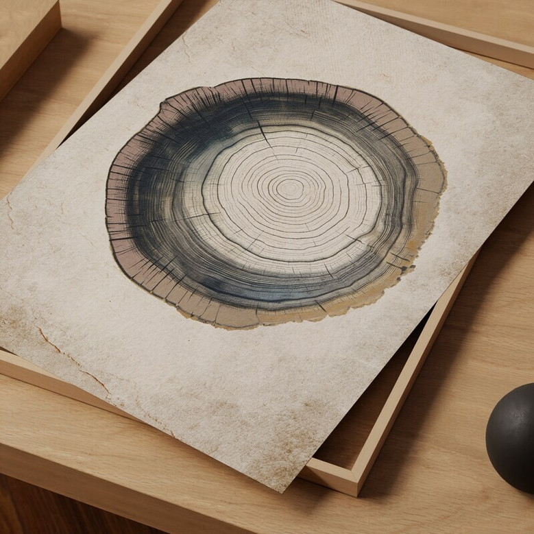 Modern Tree Ring Canvas Set - Grunge Abstract Wall Art Prints For Living Room