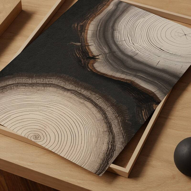 Modern Tree Ring Canvas Set - Grunge Abstract Wall Art Prints For Living Room