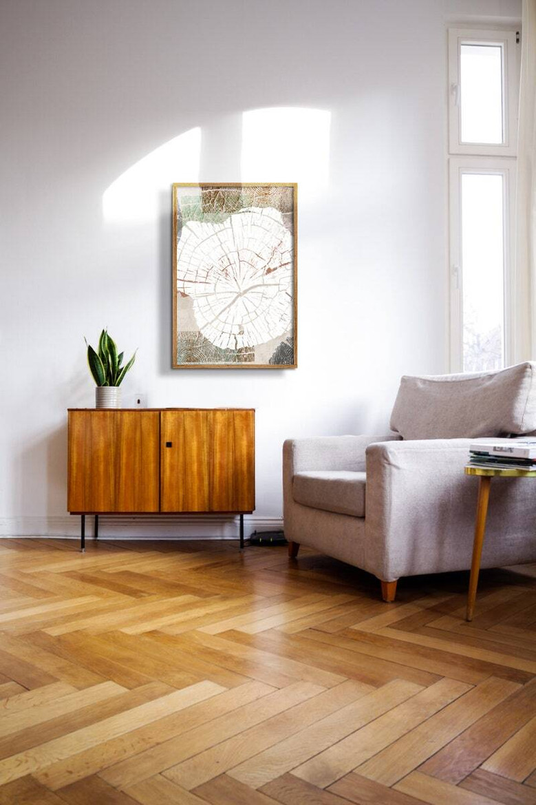 Tree Ring Canvas Set Of 3 - Modern Abstract Wood Slice Art For Living Room Decoration