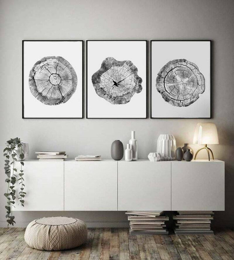 Tree Ring Canvas Prints Set - Stylish Black & White Wall DéCor For Living Room