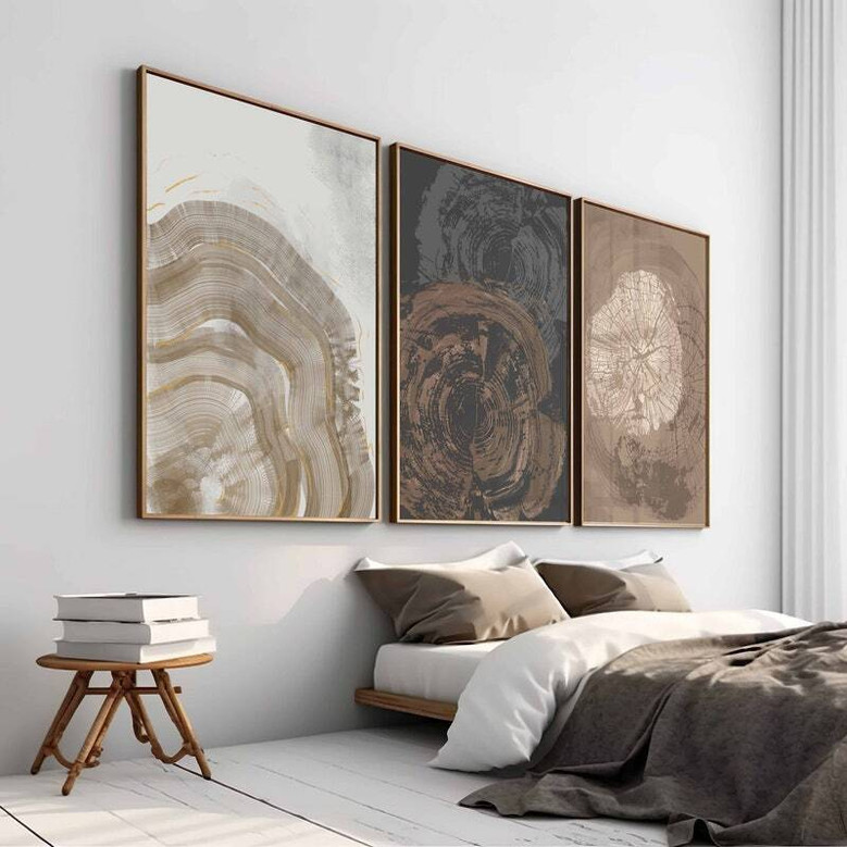 Tree Ring Canvas Set Of 3 - Nordic Japandi Decor For Bedroom And Dining Room
