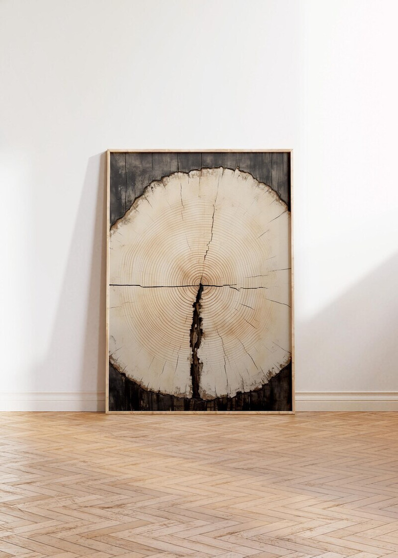 Rustic Tree Ring Canvas Art - Vintage Wood Design For Living Room Decor